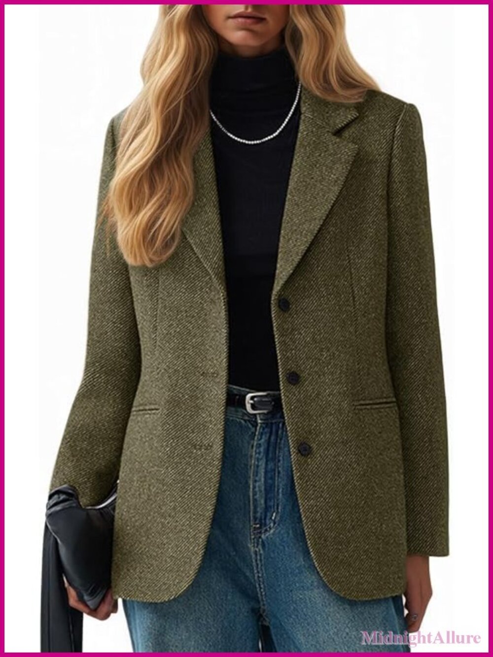 Wool Blend Herringbone Tweed Blazer Notch Lapel Office Business Casual